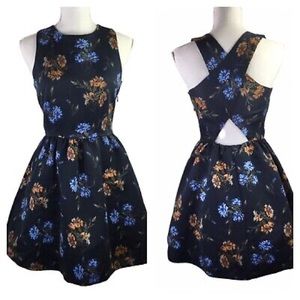 Zara Navy Floral Cross Back Cocktail Dress | M